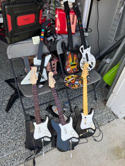 Lot of 6 Guitar Hero & Rock Band Controllers + Accessories