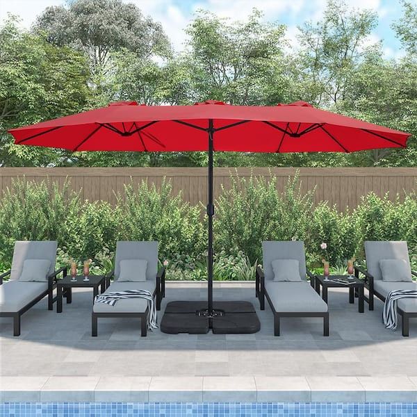 15 ft. x 9 ft. Market Rectangular Outdoor Patio Umbrella  Red