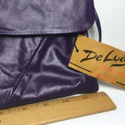 DeLuigi Purple Leather Handbag Zipper Flap Shoulder Strap - New w/Tags