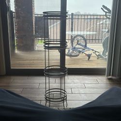 Silver Metal 4-Tier Freestanding Fruit Vegetable Holder Rack, Round, Modern