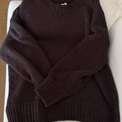 Aerie Chunky Knit Chenille Sweater – Dark Brown Oversized Cozy Pullover