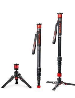 IFOOTAGE Monopod Cobra 3 C180F-P, 71" Monopod for Camera Carbon Fiber Travel Monopod with Feet, 1/4'' & 3/8'' Quick Release