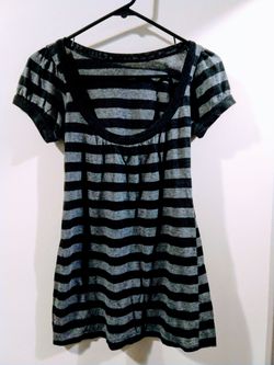 Gray black stripe baby doll women's top size m