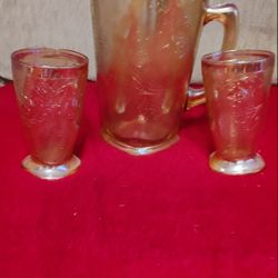 Carnival Glass Pitcher / 2 Glasses No Chips $15 Firm