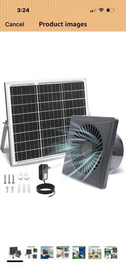 Solar Exhaust Fan, 25W Solar Panel + 8" Ventilation Vent Fan, with Power Adapter, Anti-backflow Valve, High Speed Solar Powered Exhaust Fan with Brack