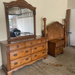 Queen Bedroom Set: Includes Dresser, Mirror, Bed Frame, and Nightstand.