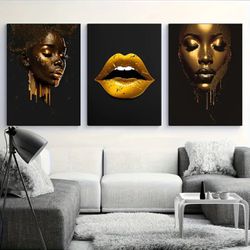 3pcs Unframed Modern Luxury African Woman Painting, Creative Canvas Poster, Waterproof Canvas Wall Art, Artwork Wall Painting