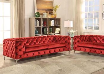 Red velvet loveseat