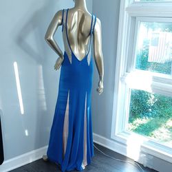 Authentic Jovani Backless Jersey Gown with Illuison Crystal Mesh Sides