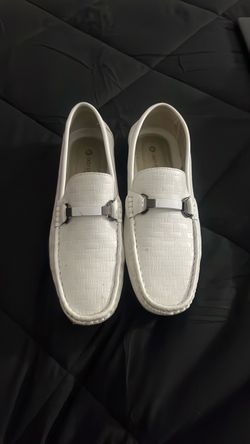 White Woven Loafers with Silver Bit