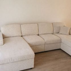 Ivory Color Corduroy Sectional Sofa Couch (New In Box) 