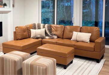 Carmel leather sectional couch and ottoman