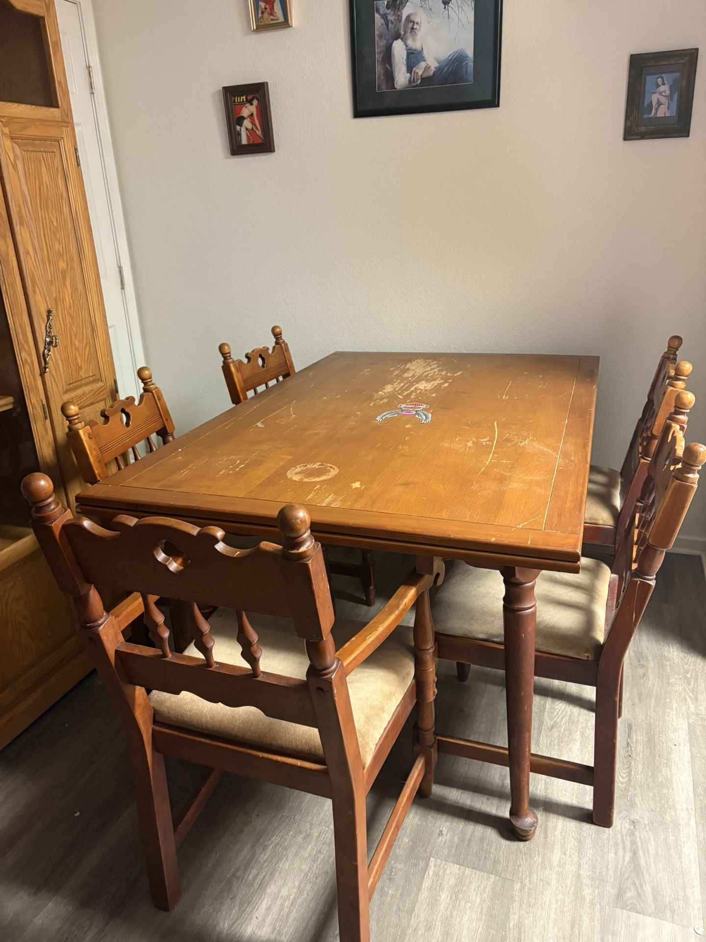 Antique, white oak dining room table