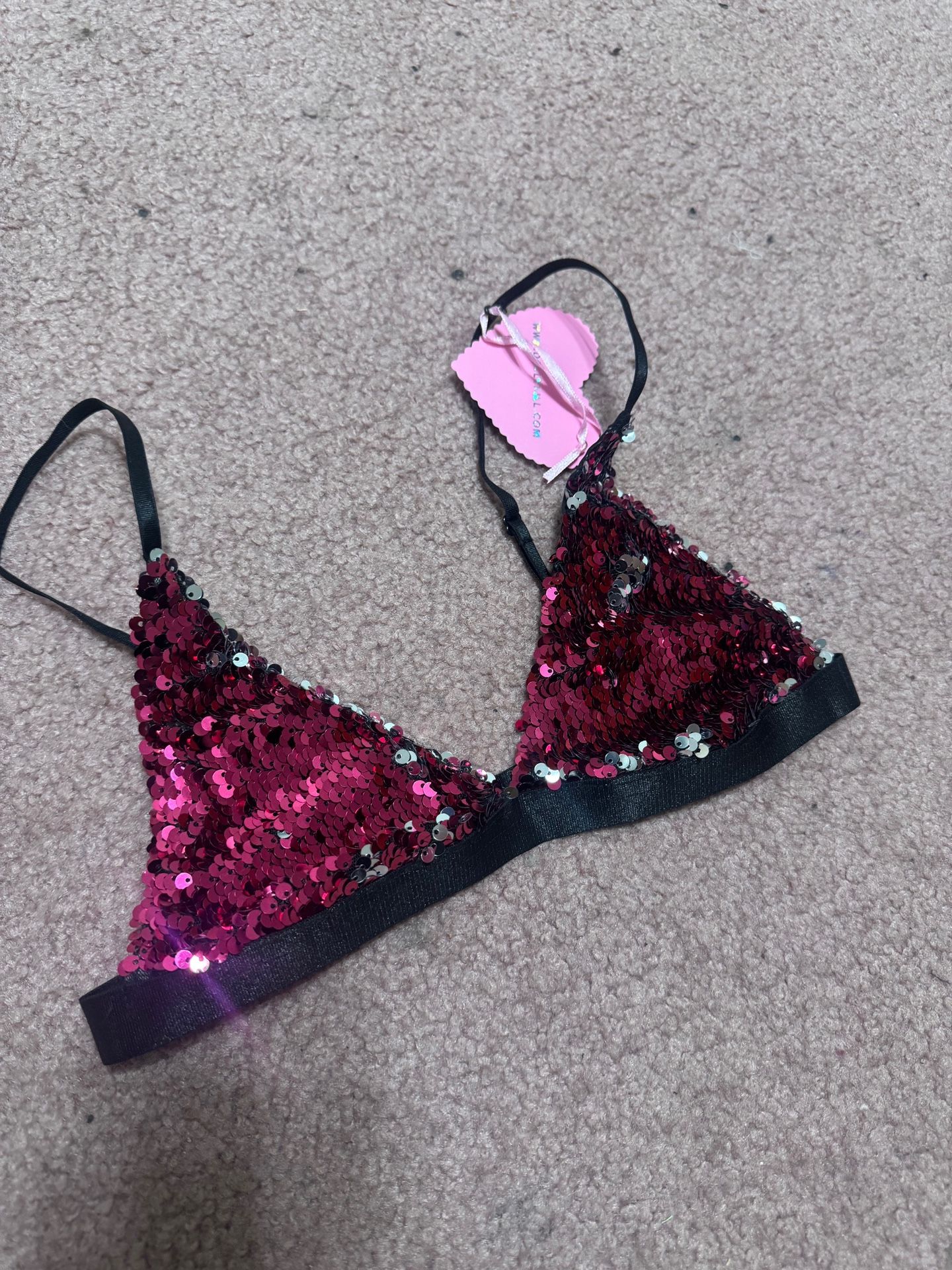 New small dolls kill pink sequin bikini bra top festival rave outfit lingerie