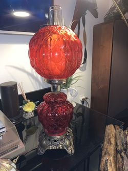 Victorian Red Glass Electrified Gas Parlor Lamp 