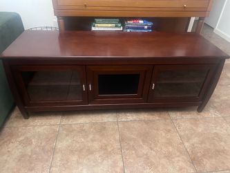 Dark Wood TV Stand with Glass Doors