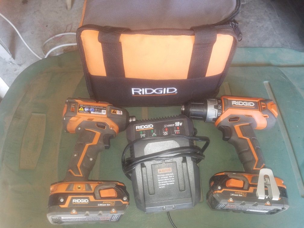 Ridgid 18v Cordless Brushless 3spd Impact and Driver drill with 2 batteries and charger