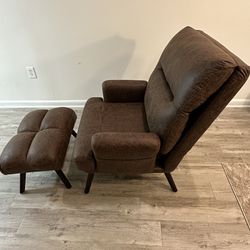 Brown Tufted Wide Lounge Chair and Ottoman