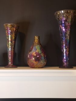 Mosaic glass urns and vases