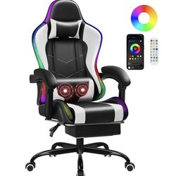 Massage, Gaming Chair with RGB LED Lights&No LED Lights,Ergonomic Design, Footrest & Massage