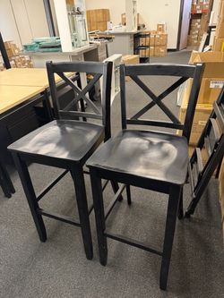 Black Wood Bar Stools Set of 2