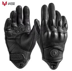 Vintage Real Leather Motorcycle Gloves Breathable Full Finger Motorbike Racing Riding Glove Touch Screen Retro Motocross Gloves Black M.
