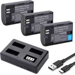 3-pack LP-E6 LP-E6N Batteries with Triple Slot Charger for Canon