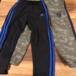 Boys Size 5 - Quantity 2 Pairs Of Sweatpants Jogger Pajama Jogging Running Sports Practice Pants Brand Name Adidas And Osh Kosh B’Gosh 