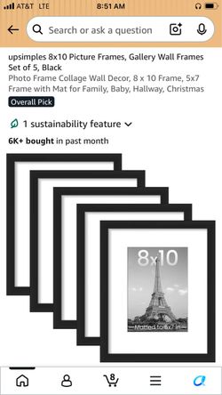 8x10 Black Picture Frames Set of 5
