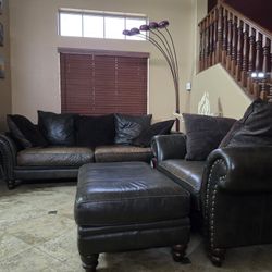 Full Leather Couch, Oversized Chair And Ottoman 