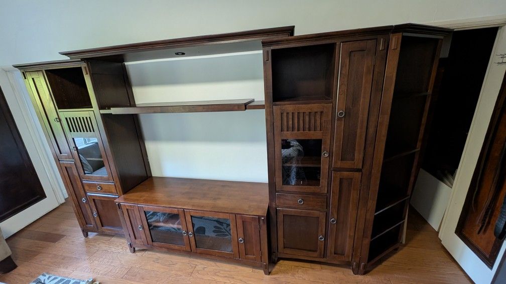 American Signature Solid Wood Entertainment Center / Wall Unit (12 ft Wide)