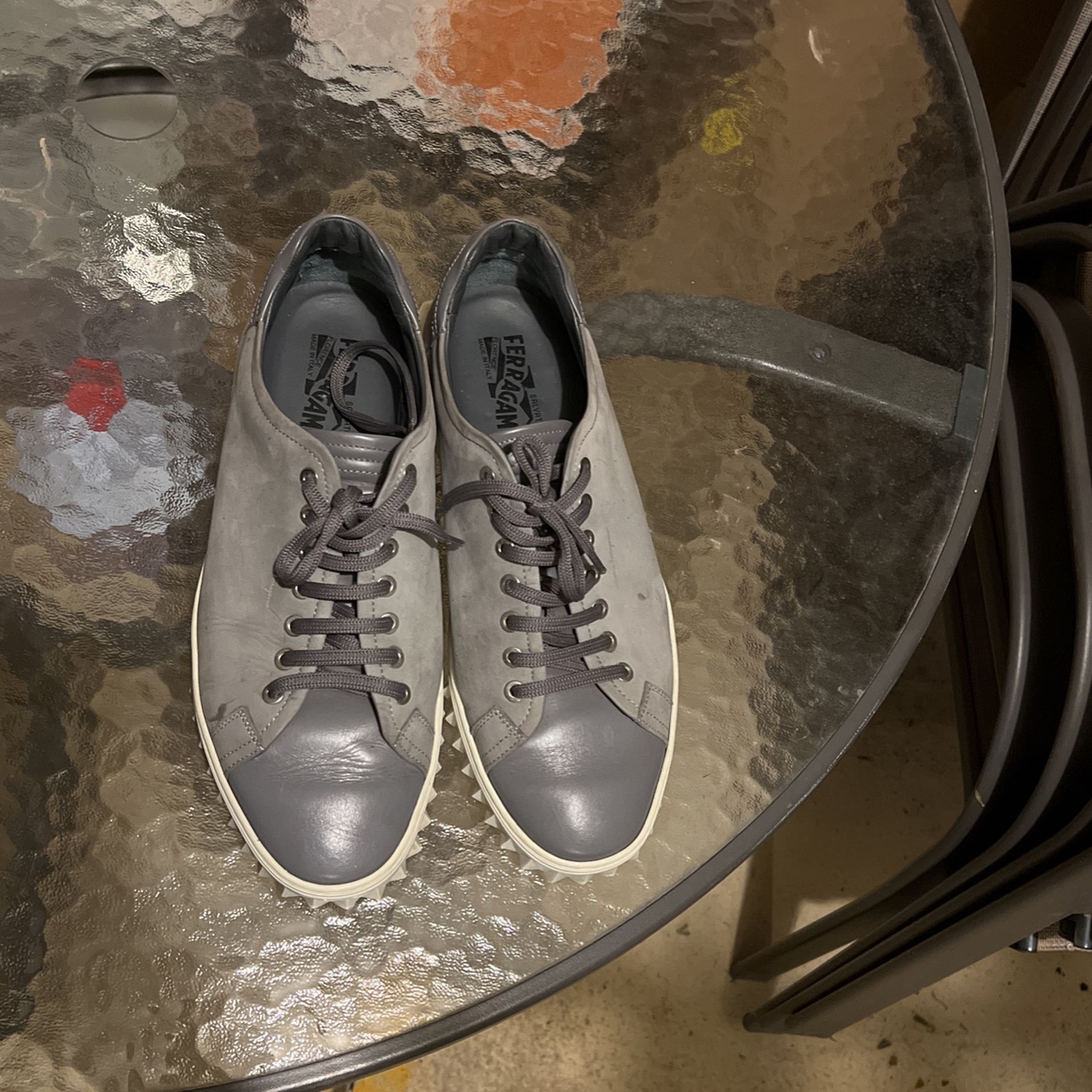 Salvatore Ferragamo Mens cube Gray Leather And Suede Sneakers