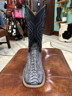 Blue ostrich foot boots
