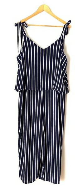 Magnolia Skye Blue & White Striped Jumpsuits Sz Large