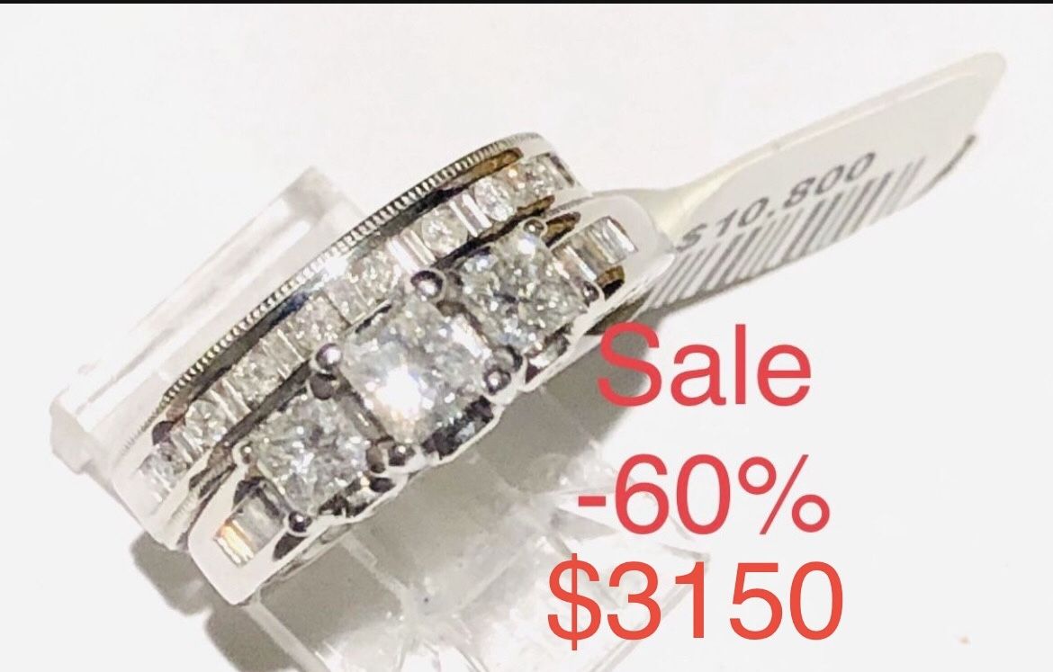Diamond Engagement Ring Wedding Ring Set NATURAL DIAMONDS 1.60 Carats LIQUIDATION SALE -70% Appraised By The GEMOLOGICAL INSTITUTE NEW YORK