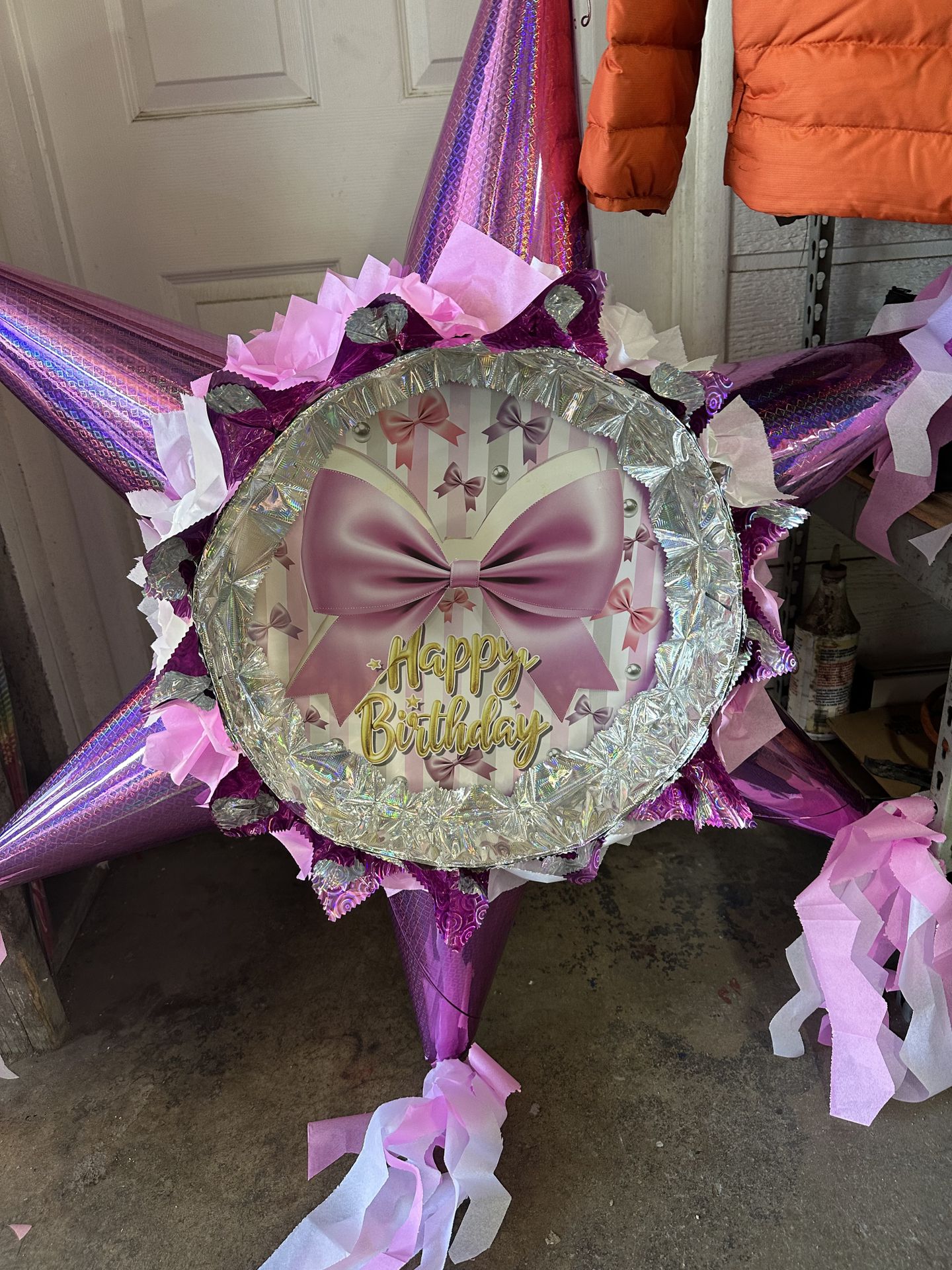 Pink bow coquette happy birthday 3D star pinata