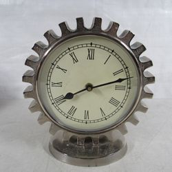 Industrial Gear Cast Aluminum Quartz Movement Table/Desk Clock 8 1/4"
