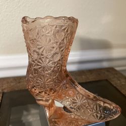 Vintage  Pink Fenton  Glass Boot Button and Daisy 4.75x4x1.5