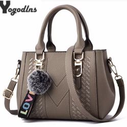 Embroidery Messenger Bags Women Leather Handbags Bags for Women Sac a Main Ladies hair ball Hand Bag