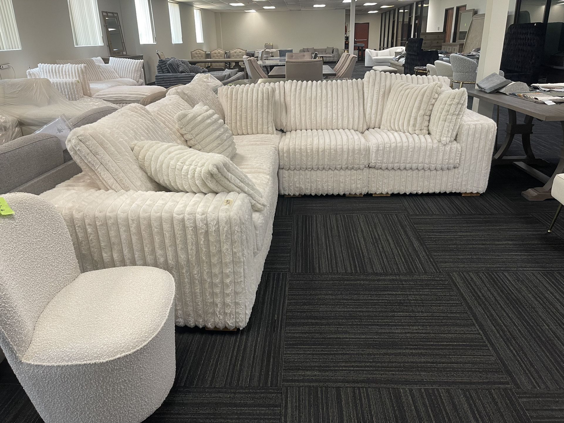 White Sectional Sofa - Soft Fur Like Corduroy 