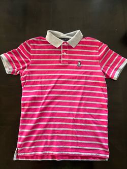Psycho Bunny Pink /Gray Striped Knit Short Sleeve Embroidered Logo Polo M
