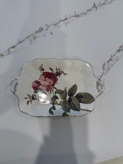 Vintage Royal Crown Symbol of Britain Porcelain Rose Floral Serving Tray Gold Trim