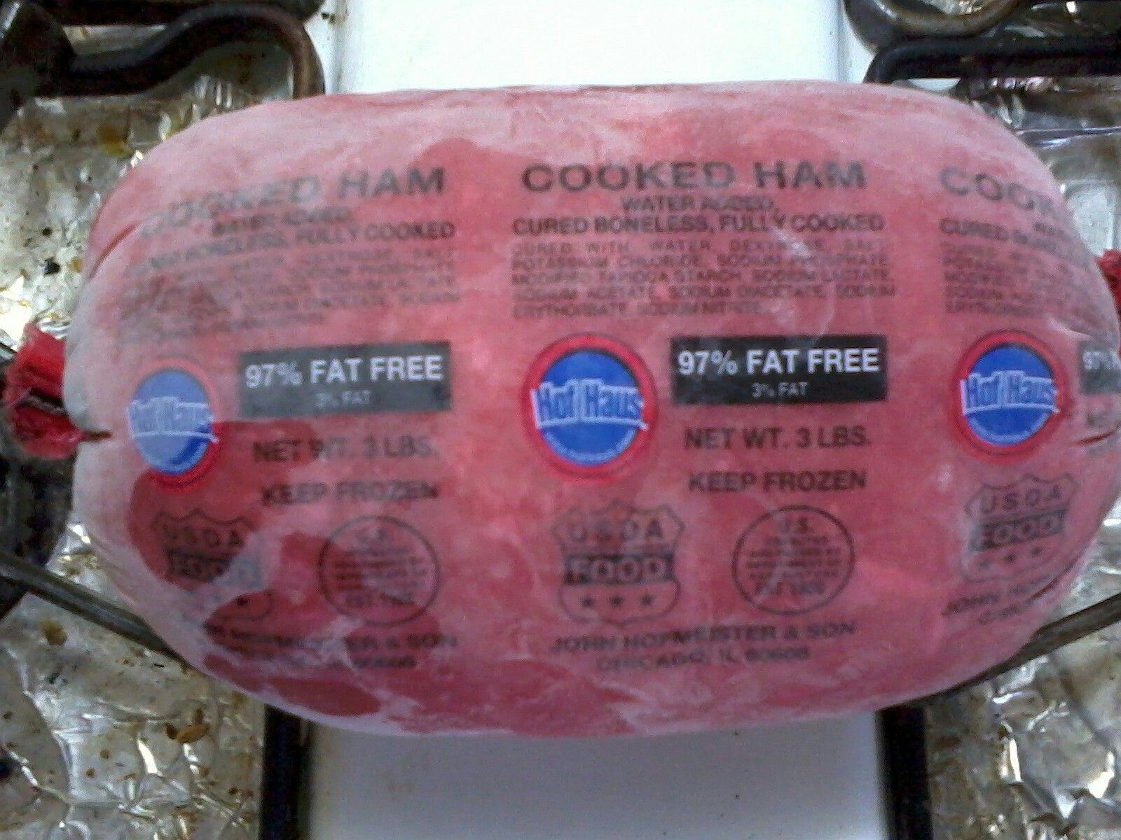 3 pound Hofmeister and sons cured boneless cooked ham ( vacuum packed frozen )
