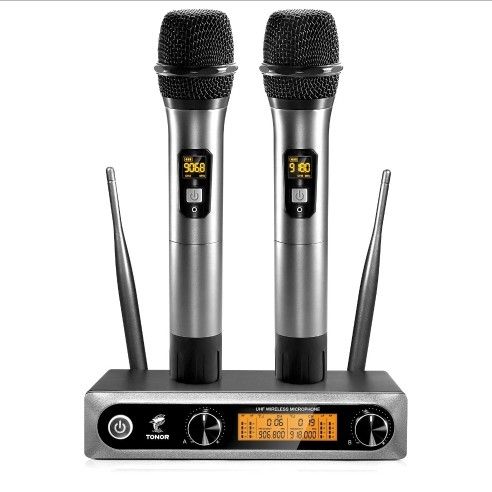 Wireless Microphone, Metal Dual Professional UHF Cordless Dynamic Mic Handheld Microphone System