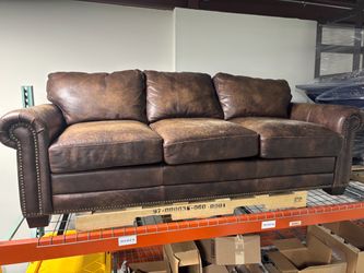 Brown Leather Couch with Sofa Bed