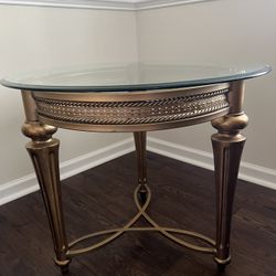 Two Metal And Glass Antique Gold Finish End Tables