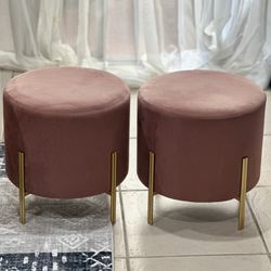 Set of 2 Blush Velvet Ottomans with Gold Legs 