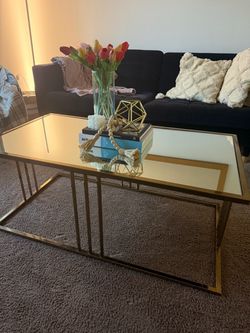 Gold Coffee Table with Mirrored Top