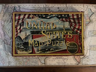 1907 US Map Puzzle Rand McNally/Parker Bros Complete! boxed learning game/toy An