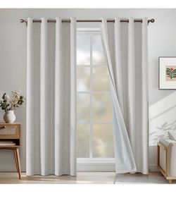 New Faux linen Blackout Curtains 52X96 Inches Thermal Curtains(2 Panels, Off-White)